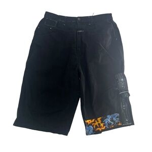 Marithe Francois Girbaud Jean Shorts Mens 44 Black Y2K Baggy‎ Jnco Tribal Dragon